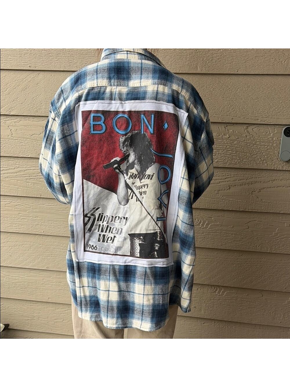 Bon Jovi Upcycled Flannel Shirt Size XXL Unisex Handmade